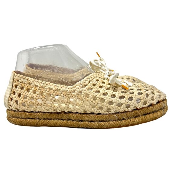 Saint Laurent Womens 7 38 Cream Espadrille Lace Up Loafers Woven Round Toe - Picture 8 of 16